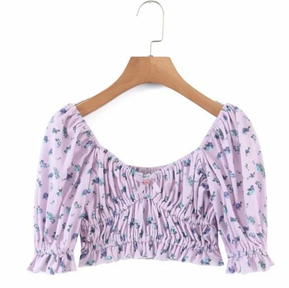 2 Piece Set Lilac Pointelle Shorts & Crop Top - Picture 5 of 15